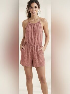Old Navy Red and White Polka Dot Sleeveless Romper with Pockets - Size L
